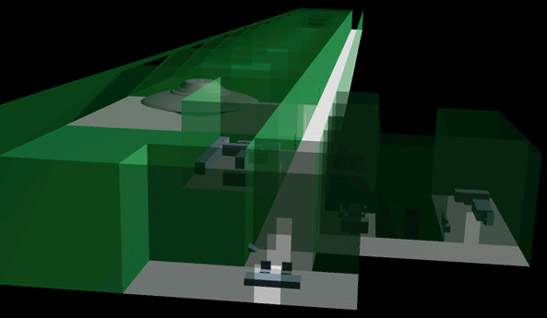 Une vue simule de l'engin dans un hangar de S-4.